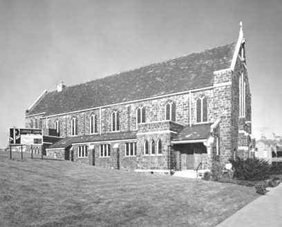 Exterior of church building in 1968.